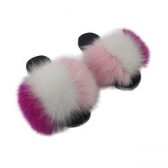 Wholesale women fluffy fox fur slippers ladies soft comfortable fur slides