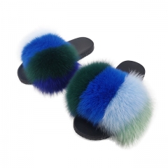 Factory wholesale pvc slides ladies fox fur slippers women soft real fox fur slides