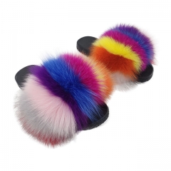 Design Fashion Colorful High Quality Soft Fur Slippers Real Fox Fur Slides For Lady