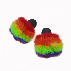 Brand new mixed color footwear ladies fur slides fur slides and matching purses with high quality