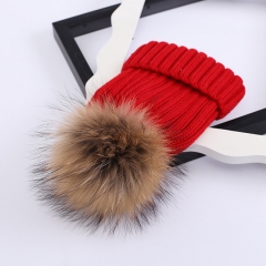 Factory Winter Pink Raccoon Fur Pompom Ball Warm Knitting Crocheting Beanie Hat