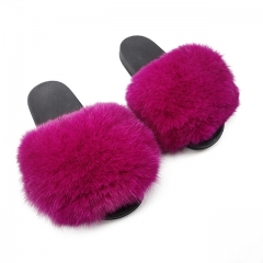 New design big slipper furry fox fur slides made in China