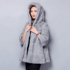 custom high quality genuine lining material rex rabbit fur collar coat