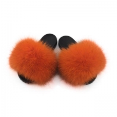 orange fox fur slides for girls