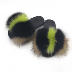 green black mix colour fox fur slipper