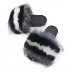 grey black white fox fur slides