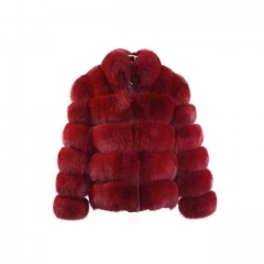 High Quality Short Style Fox Fur Coat-Burgundy