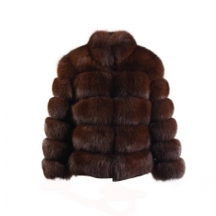 High Quality Short Style Fox Fur Jacket-Chocolate