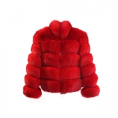 Luxury Short Style Fox Fur Coat-Red