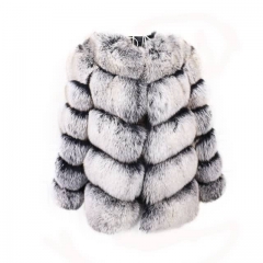 High Quality Short Style Fox Fur Coat-black with white top