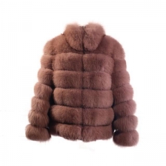 Fuzzy Short Style Fox Fur Coat-Brown