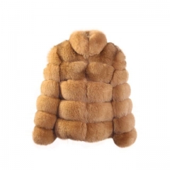 Fluffy Warm Fox Fur Coat-Brown-2