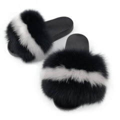 black fur slide with white strip