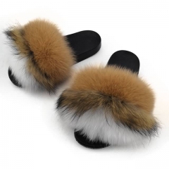 retails fox fur slides-brown & white