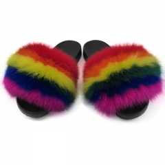 big fur luxury rainbow fox fur slides