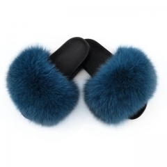 lake blue colour fox fur slides for women