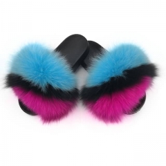 wholesale fox fur slides-pink & blue