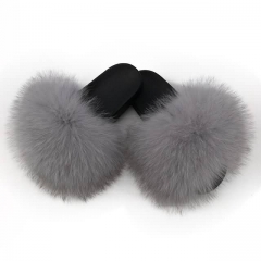 grey fox fur sandals