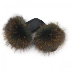 solid colour fluffy raccoon fur slides