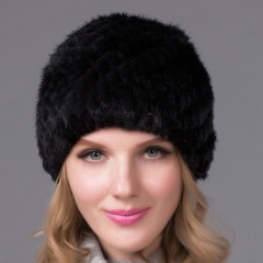 Flash Sale New Luxury Girl Winter Black Fur Hat Knitted Hat