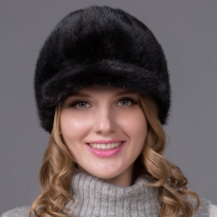 Lady Winter Black Real Mink Fur Baseball Cap