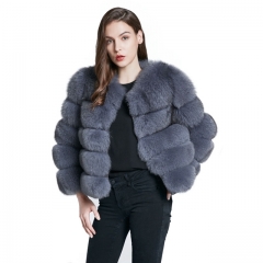 2021 Winter Women Grey Fox Fur Fluffy Jacket