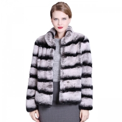Short Style Real Rex Rabbit fur Jacket Chinchilla color Genuine fur coats