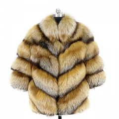 Women Winter Genuine Golden Fur Jacket Real Fox Fur Coat