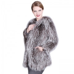 Silver Fox Fur Coat Women Gorgeous Winter Jacket With Fur