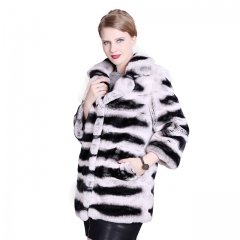 Long Style winter Rex Rabbit fur Jacket Chinchilla color real fur coats