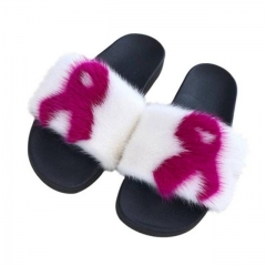 October Breast Cancer Awareness Month Mink Fur Slides