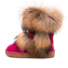 Ladies Winter Boots Genuine Cowhide Leather Mid-calf Warm Boots Women Boots With Raccoon Fur Trim