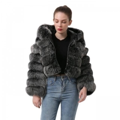 Real Fox Fur Cropped Hoodie Coat Women's Winter Fur Jacket
