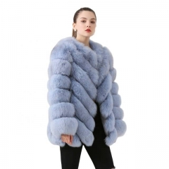 Classic Vintage V Cut Fox Fur Jacket Women Fuzzy Coat