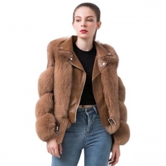 Winter  Women Jacket Natural Fox Fur Genuine Leather Outerwear Detachable Streetwear Locomotive Real Fur Coat