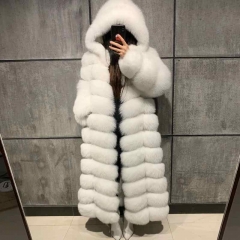 Women Winter Hood Long style Real Fox Fur Coat