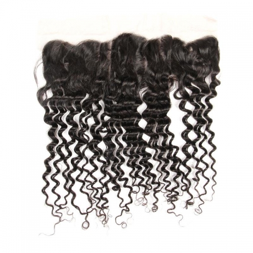 100% Human Hair Natural Color Deep wave 13x4 Lace Frontal with Baby Hair