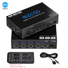 HDMI2.0 Switch 4X1 with USB3.0 KVM, 3 port USB,support 4K60Hz 4:4:4 and HDR, audio breakout