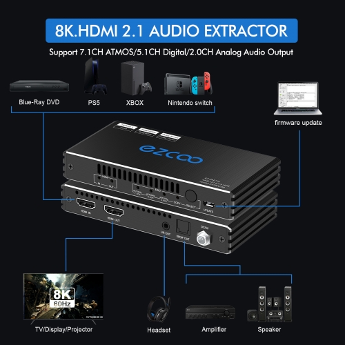 4K@120Hz HDMI 2.1 Audio Extractor Audio Converter,HDMI to HDMI