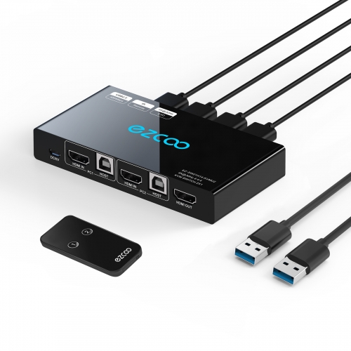 4K HDMI KVM Switch 2 Ports USB 3.0, Share 2 Computers with one