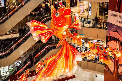 Modelo de pez linterna de arte chino para centro comercial