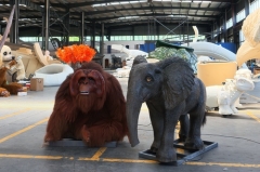 Animatronic Orangutan and Baby Elephant Realistic Life Size Simulation Animal Robot for Theme Park Zoo Museum Decoration