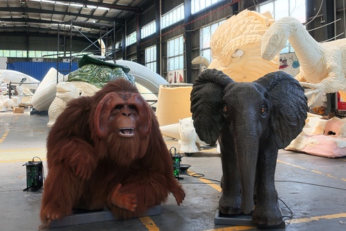 Animatronic Orangutan and Baby Elephant Realistic Life Size Simulation Animal Robot for Theme Park Zoo Museum Decoration