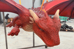 Realistic Red Flying Dragon Statue with Spreading Wings for Theme Park and Festival Decoration