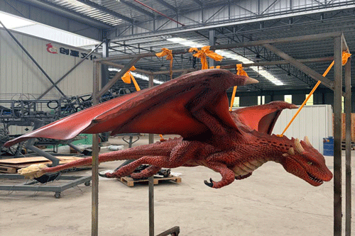 Realistic Red Flying Dragon Statue with Spreading Wings for Theme Park and Festival Decoration