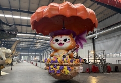 Customized Giant Halloween Rotating Cat Display 5.5m Pumpkin Canopy Holiday Decoration for Theme Park Mall