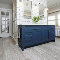 Navy blue wood vanity