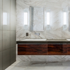 High gloss wood grain wall mounted vanity