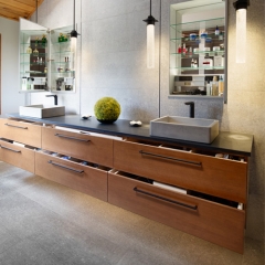 Contemporary timber grain doule bowls vanity