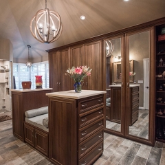 Rustic stained cherry wood casement closet